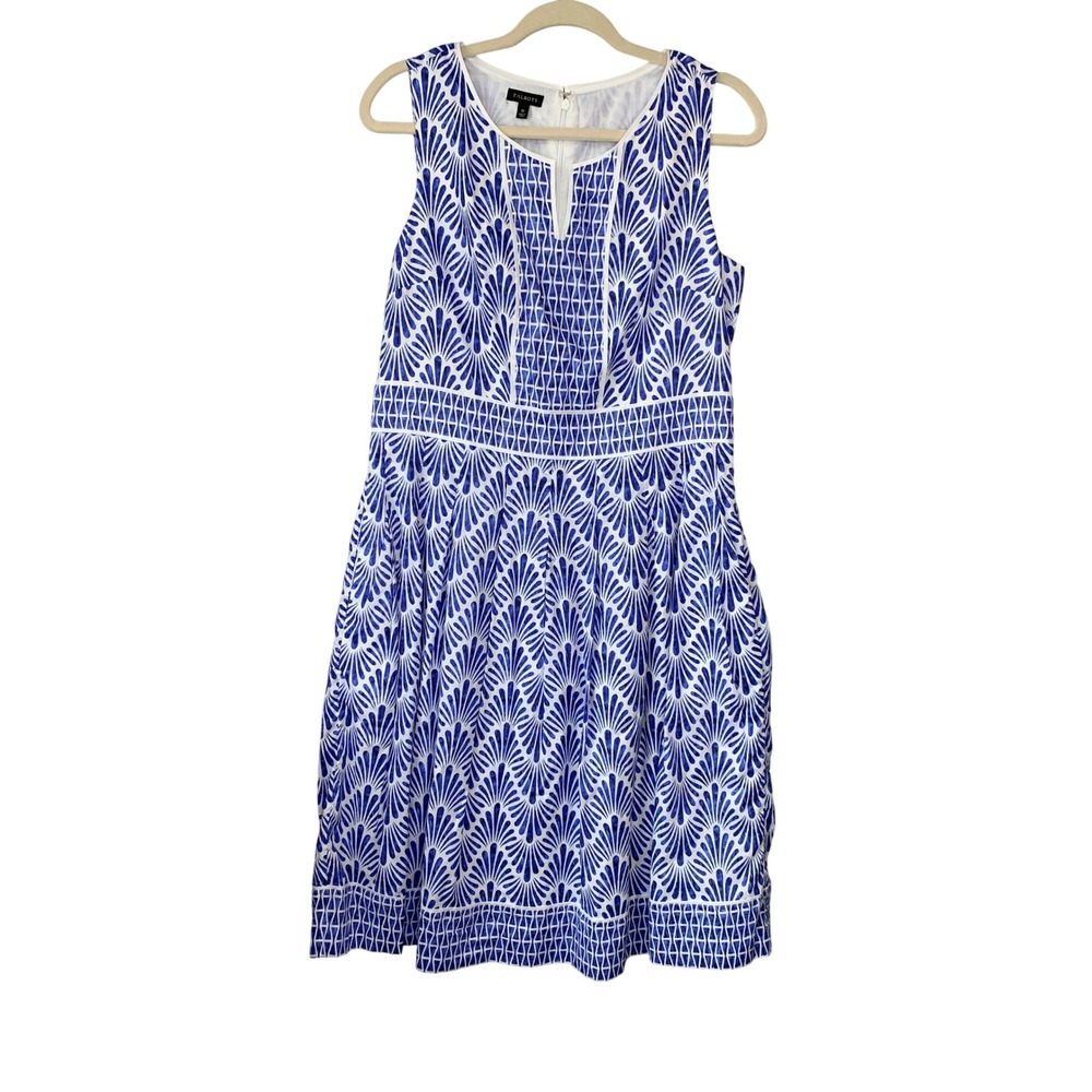 Talbots Women's Blue White Print Sleeveless Dress Size‎ 10 Pockets Size 10